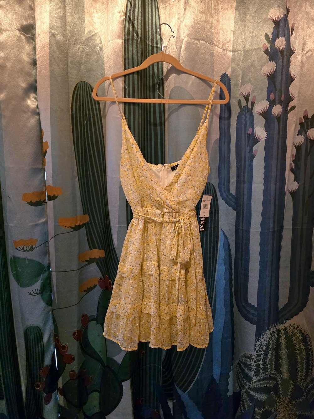Trixxi Butter Yellow Floral Tiered Summer Dress